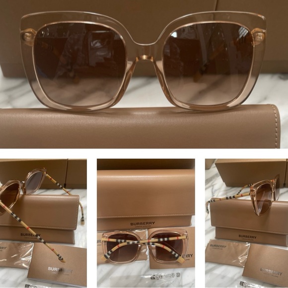 BURBERRY PEACH TRANSPARENT FRAMES WITH ICONIC VINTAGE CHECK MONOGRAM PATTERN ARM - Picture 5 of 16